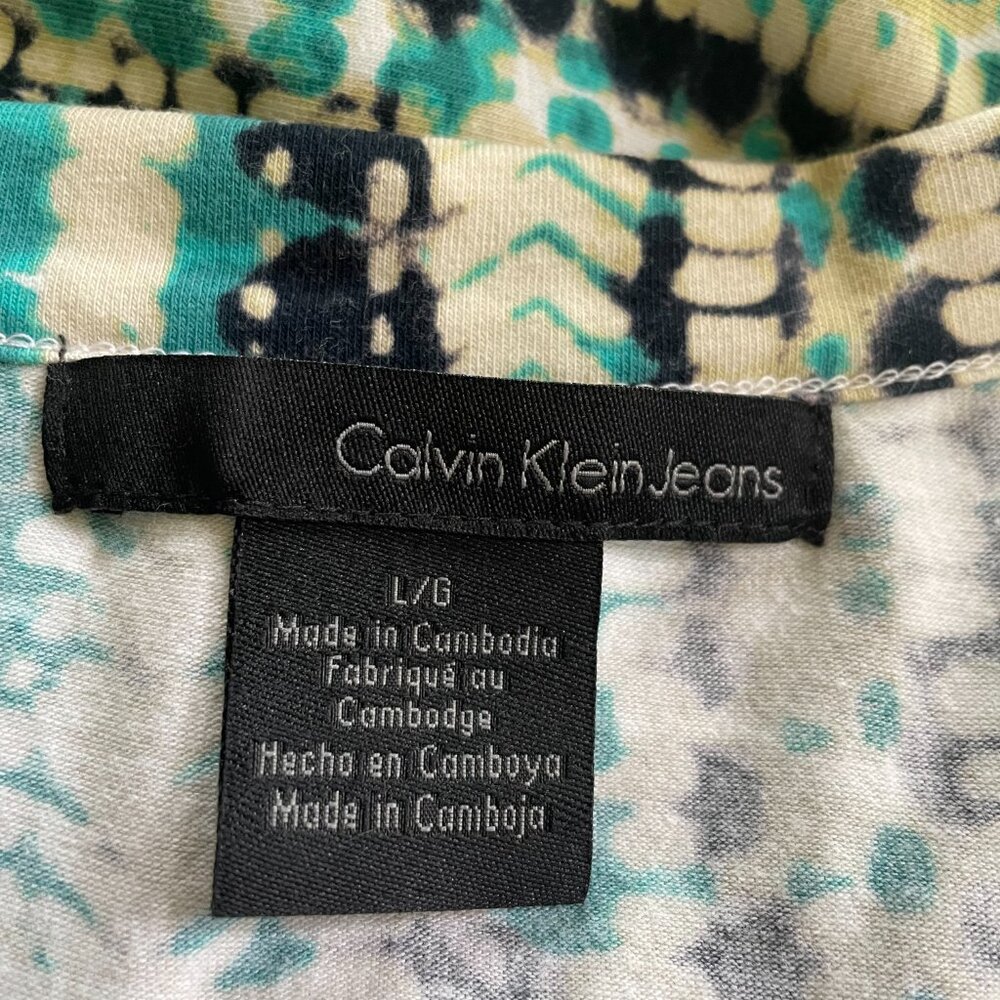 Calvin Klein Jeans Sundress Blue Print Shibori Size LARGE - Picture 2 of 6